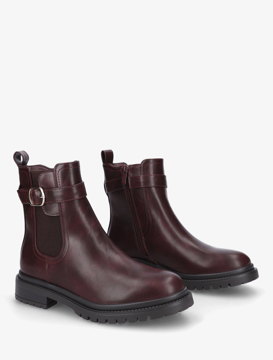 Bottines élastiquées à boucle et semelle crantée - Lie de vin - 4