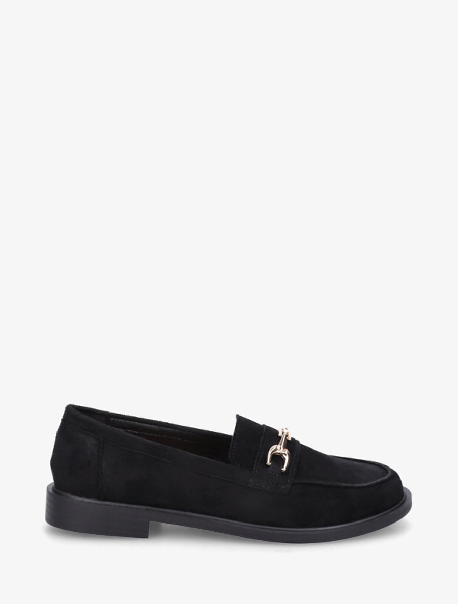 Mocassins en suédine à bijou fantaisie en métal - Noir - 1