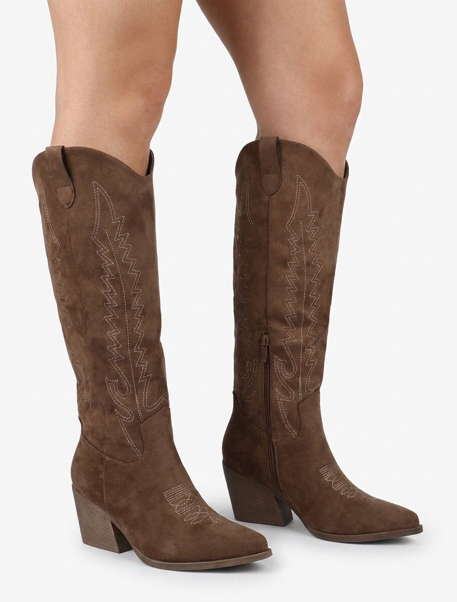 Cowboystiefel aus Wildlederimitat - Braun