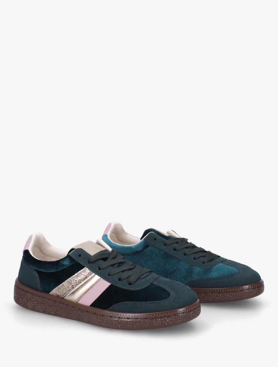 Sneakers à empiècement velours et semelle texturée - Vert sapin - 4