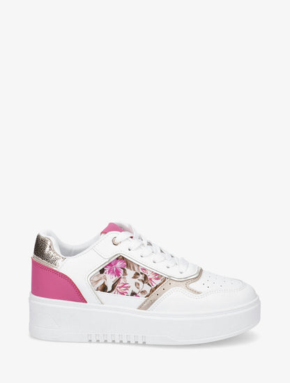 Baskets bi-matière imprimé fleuri - Fuchsia - 1