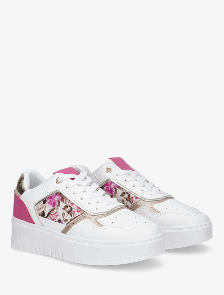 Baskets bi-matière imprimé fleuri - Fuchsia - 4