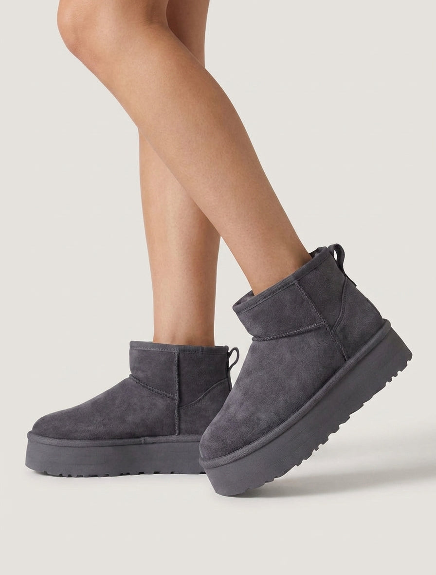 Gefütterte Stiefeletten aus Wildlederimitat - Dunkelgrau