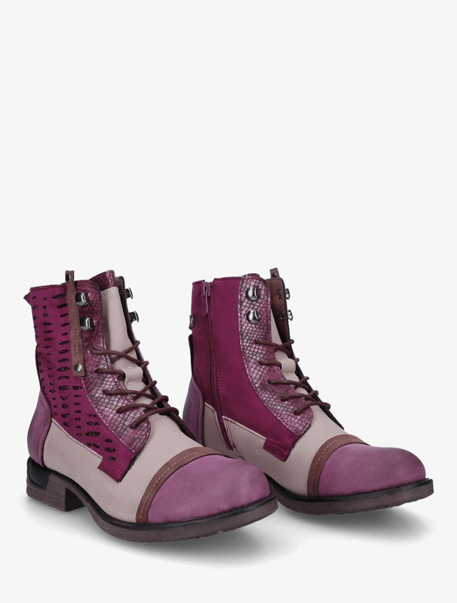 Bottines lacées irisées à perforations - Lie de vin - 4