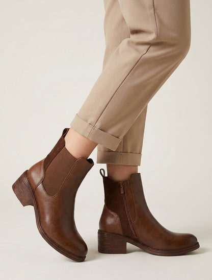 Bimaterial-Stiefeletten mit Python-Effekt-Fersenverstärkung - Braun