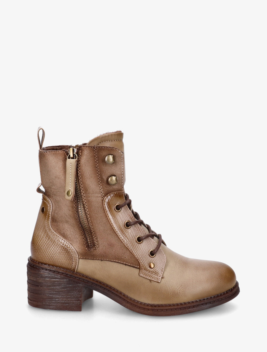 Bottines lacées à zip décoratif - Taupe - 1