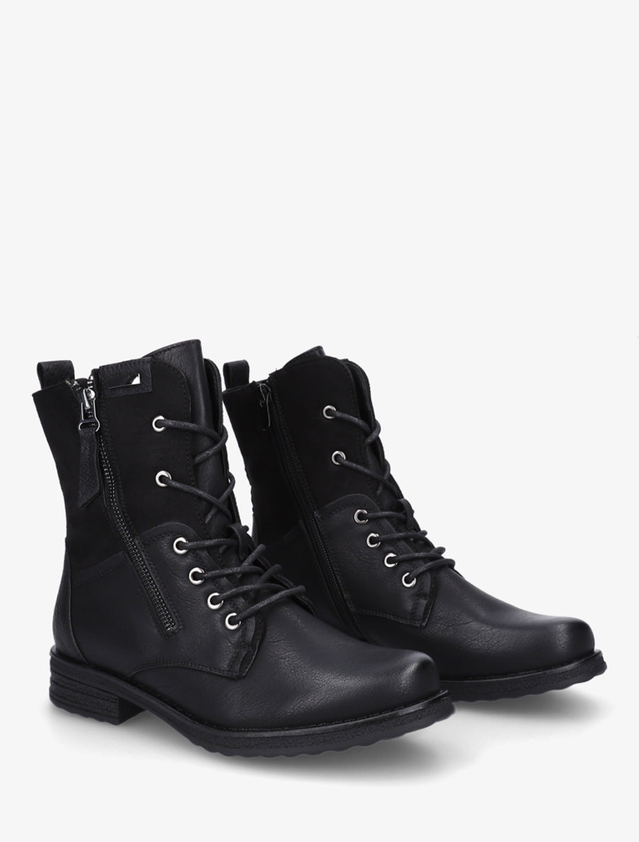 Bottines bimatière à lacets - Noir - 4