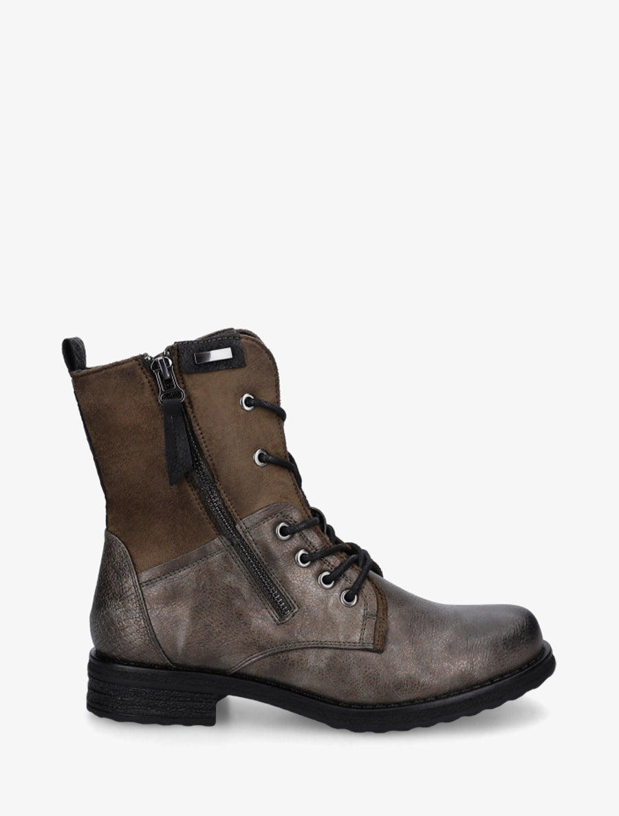 Bottines bimatière à lacets - Kaki foncé - 1