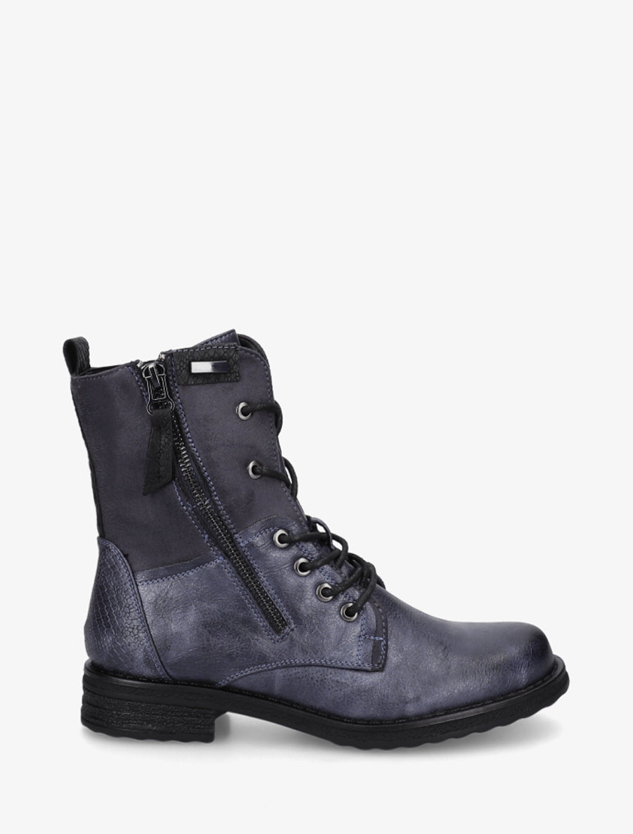 Bottines bimatière à lacets - Bleu - 1