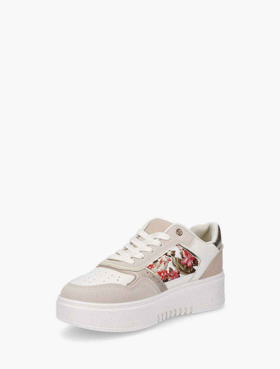 Baskets bi-matière imprimé fleuri - Beige - 3