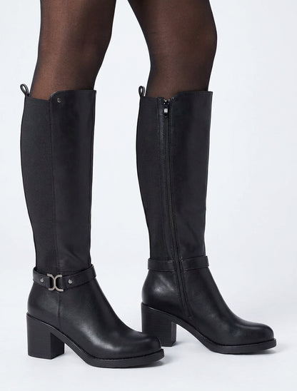Elastische Stiefel mit Metallschnalle - Schwarz
