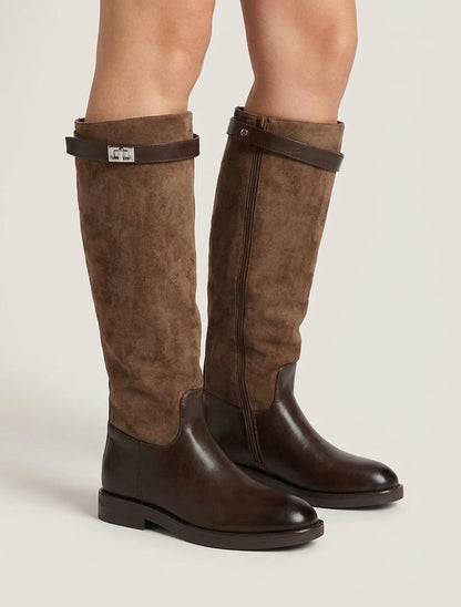 Stiefel aus Wildlederimitat und Kunstleder - Braun