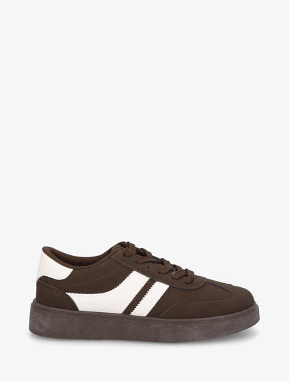 Baskets effet nubuck à empiècement contrastant - Marron - 1