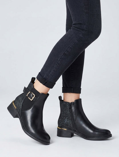 Elastische Stiefeletten mit schimmerndem Fersenverstärkung - Schwarz