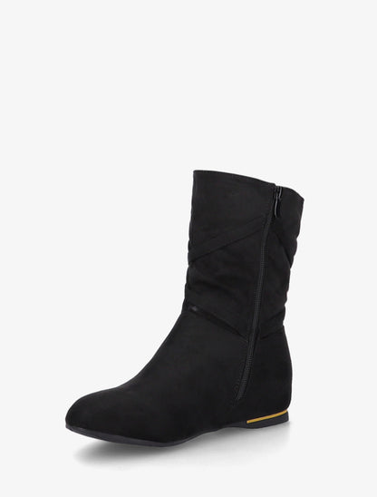 Bottines montantes en suédine à pompons - Noir - 3