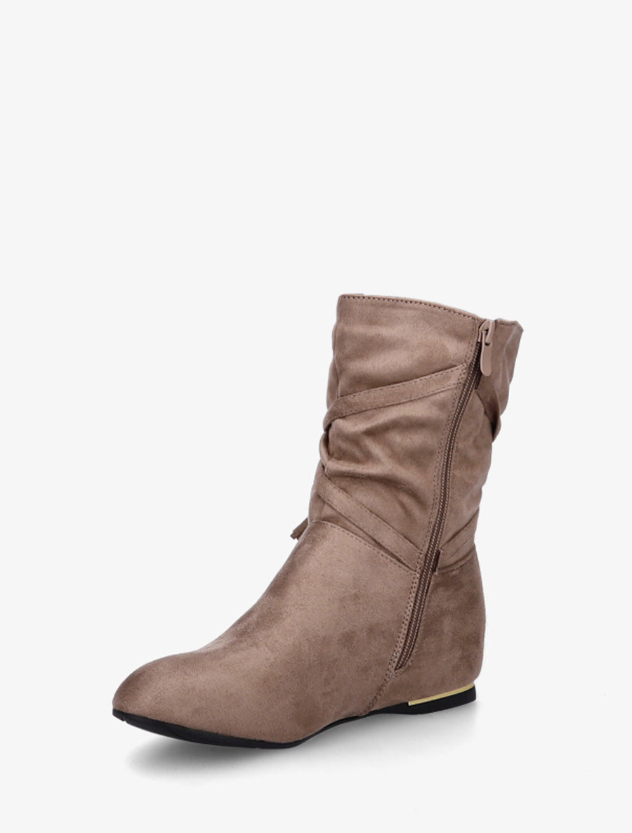 Bottines montantes en suédine à pompons - Taupe - 3
