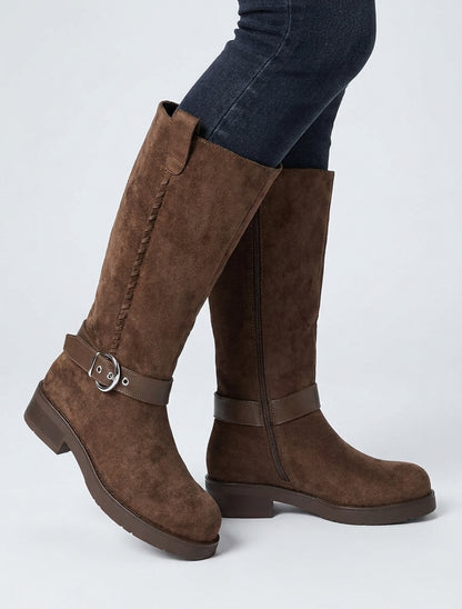 Gurtstiefeletten aus Wildlederimitat - Braun