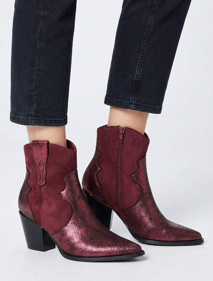 Perlmuttfarbene Stiefeletten im Santiag-Stil - Bordeaux