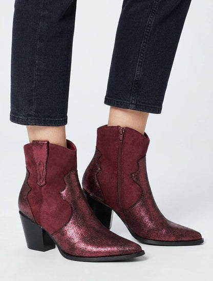Perlmuttfarbene Stiefeletten im Santiag-Stil - Bordeaux