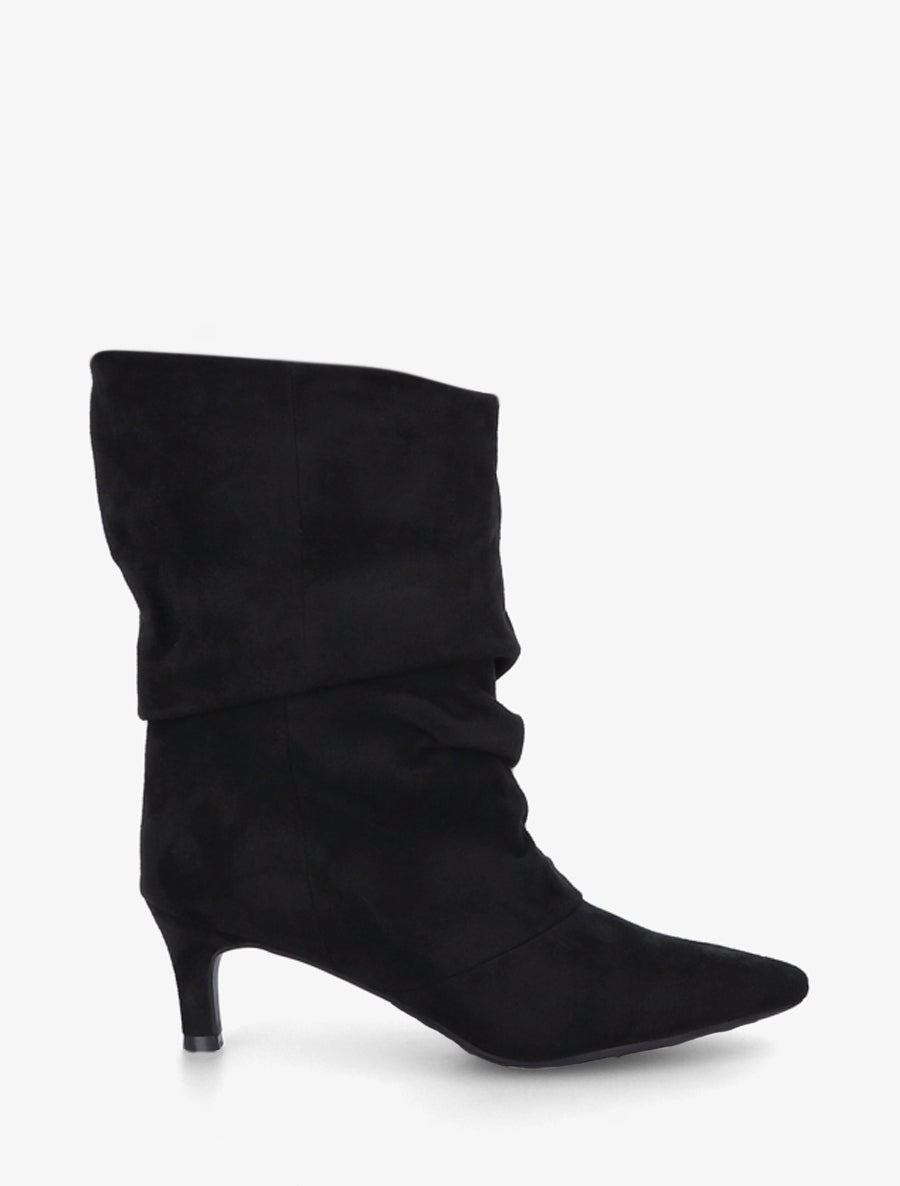 Bottines en suédine froncé bouts pointus - Noir - 1