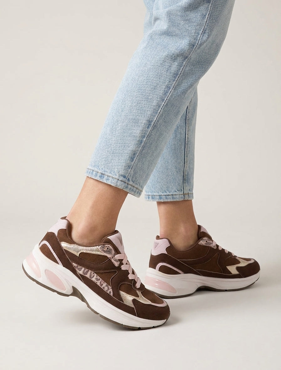 Wildleder-Sneaker mit Leoparden-Einsatz - Braun