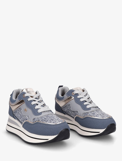 Baskets à plateforme en toile et simili - Bleu - 4