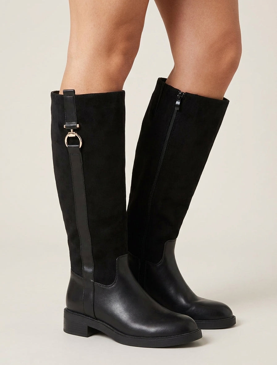 Reitstiefel mit Schmuckschließe - Schwarz