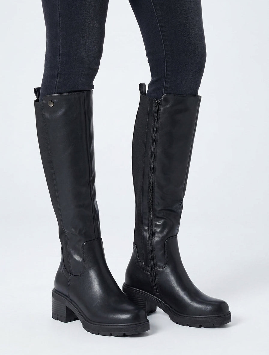 Elastische Stiefel mit Absatz - Schwarz