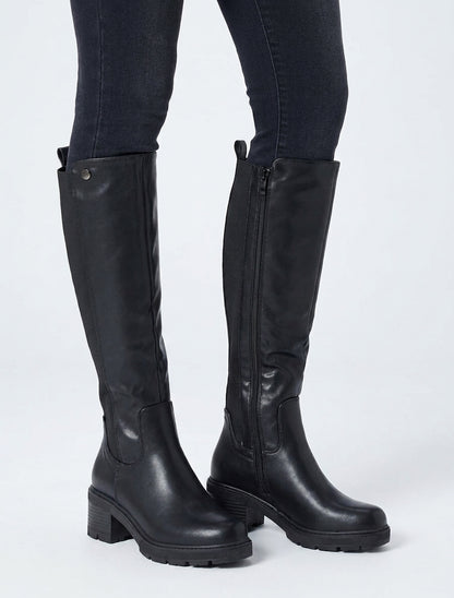 Elastische Stiefel mit Absatz - Schwarz