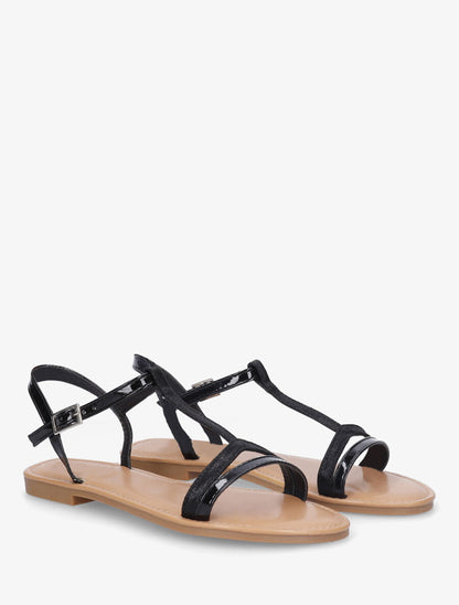 Nu-pieds en simili bride en T - Noir - 4