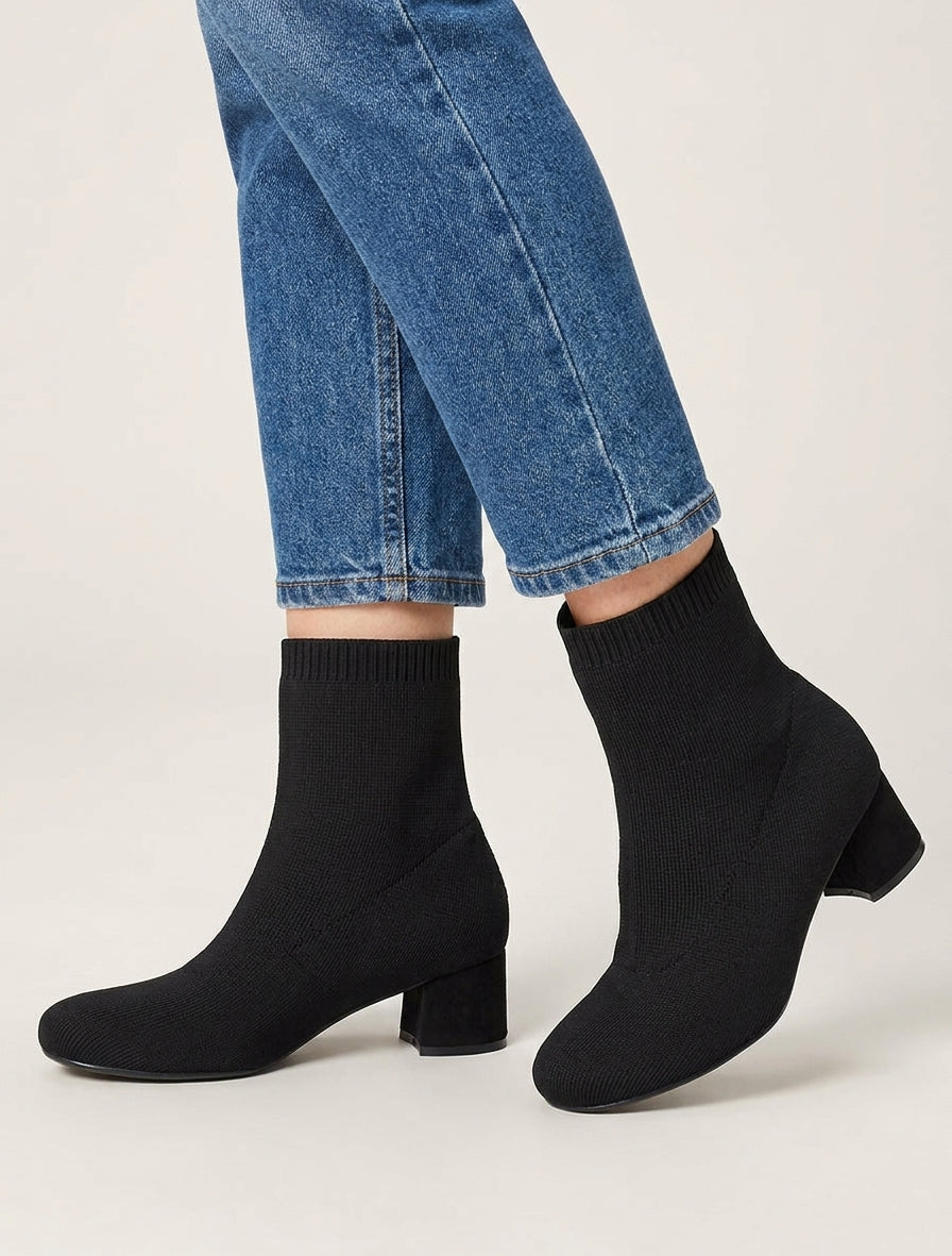 Sockenstiefel aus geripptem Stoff - Schwarz