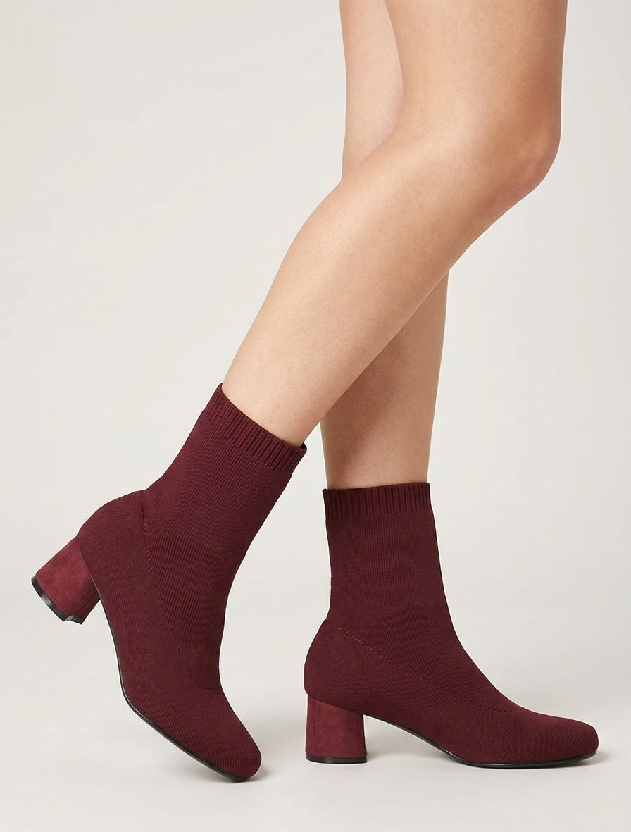 Sockenstiefel aus geripptem Stoff - Bordeaux