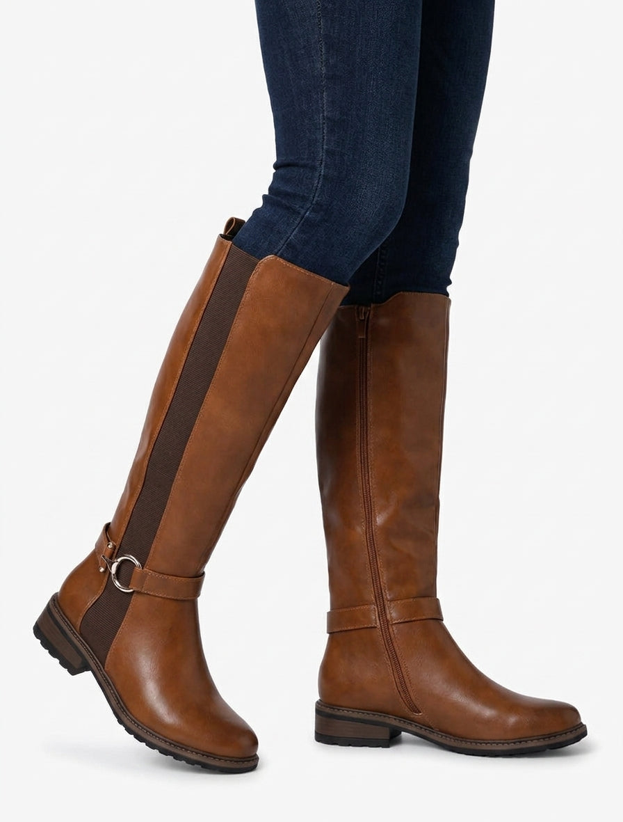 Elastische Stiefel aus Kunstleder - Kamel