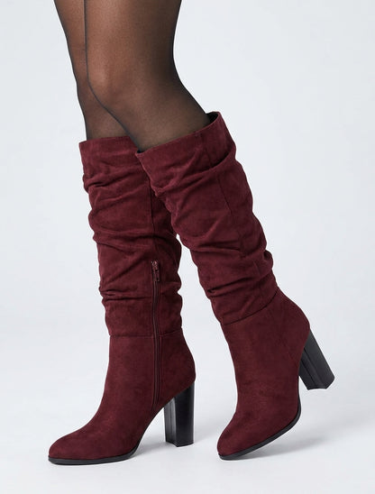 Plissierte Stiefel aus Wildlederimitat - Bordeaux