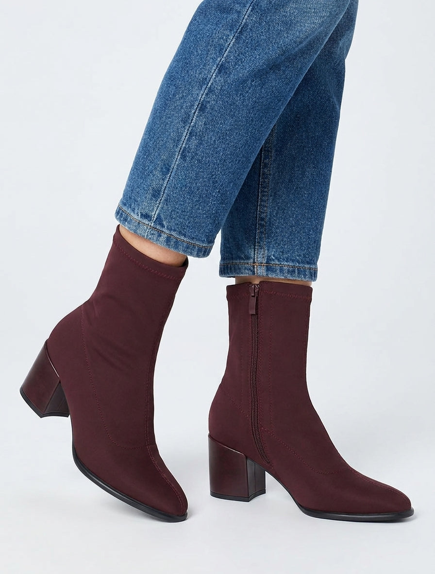 Einfarbige Sock-Stil Stiefeletten mit Reißverschluss - Bordeaux
