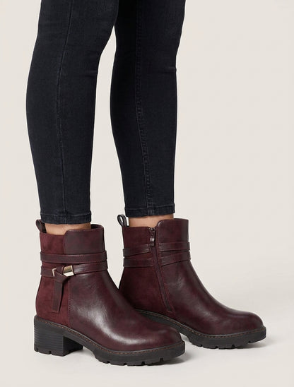 Stiefeletten aus Kunstleder und Wildlederimitat. - Bordeaux
