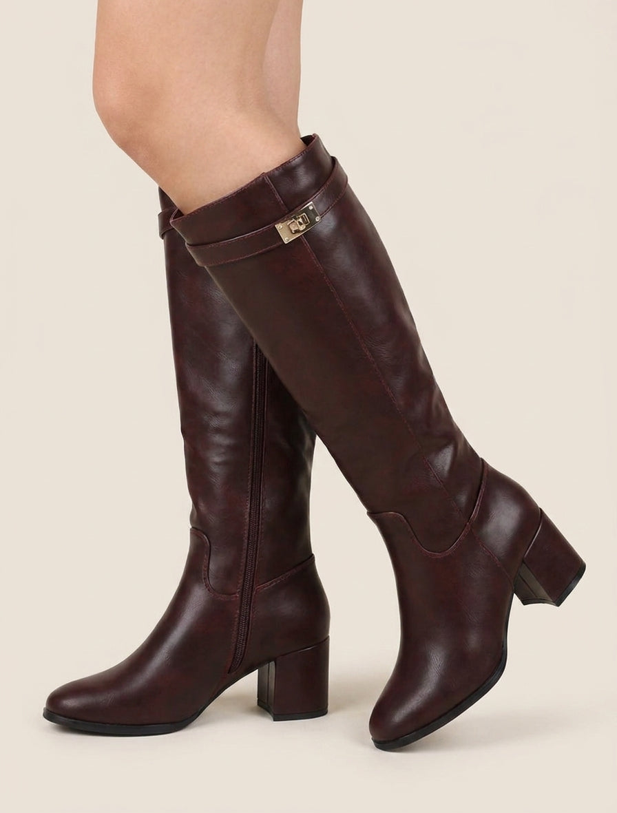 Kunstlederstiefel mit Absatz - Bordeaux