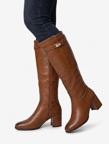 Kunstlederstiefel mit Absatz - Kamel