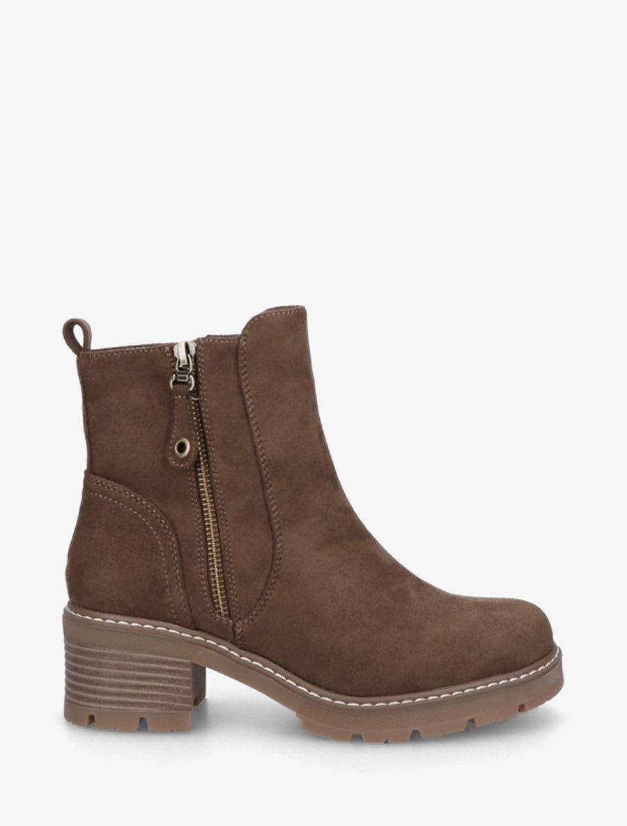 Bottines à talon en suédine - Marron - 1