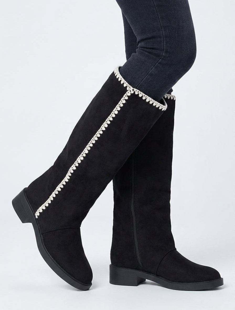 Bestickte Wildlederstiefel - Schwarz