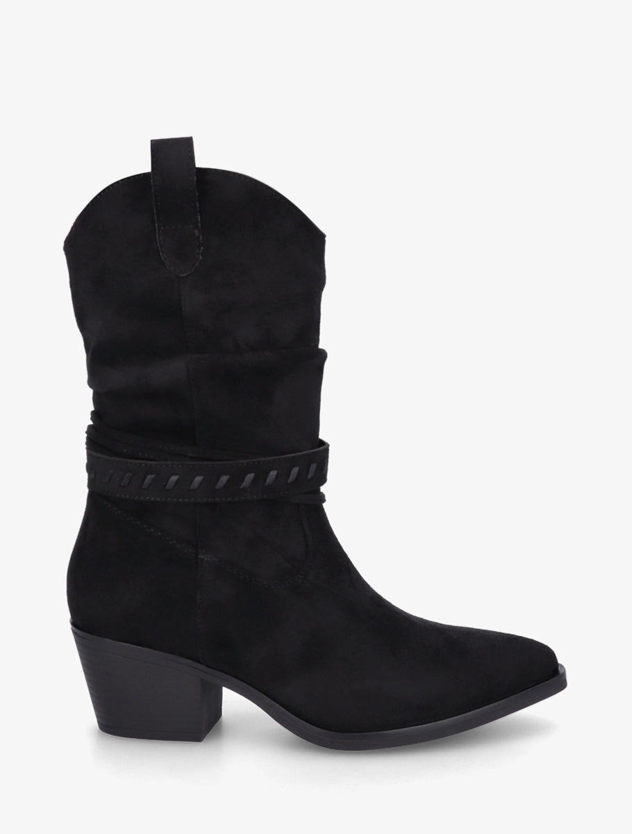 Bottines en suédine style santiags - Noir - 1
