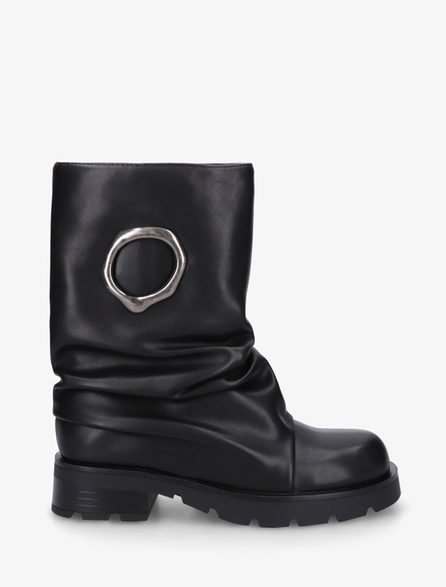 Bottines en simili effet froncé à empiècement métallique - Noir - 1