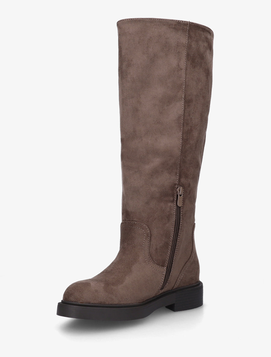 Bottes en suédine à surpiqûre ton sur ton - Taupe - 3