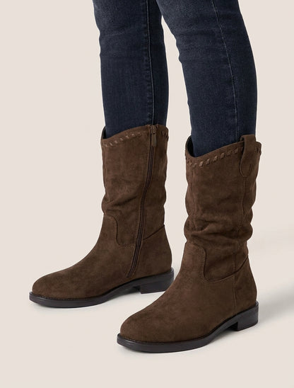 Faltenstiefeletten aus Veloursleder - Braun