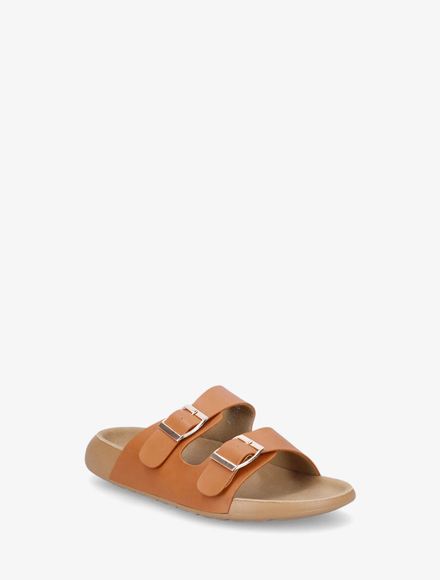Mules en simili à double brides - Camel - 2