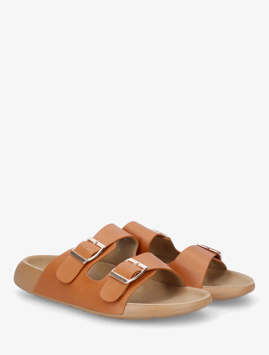 Mules en simili à double brides - Camel - 4