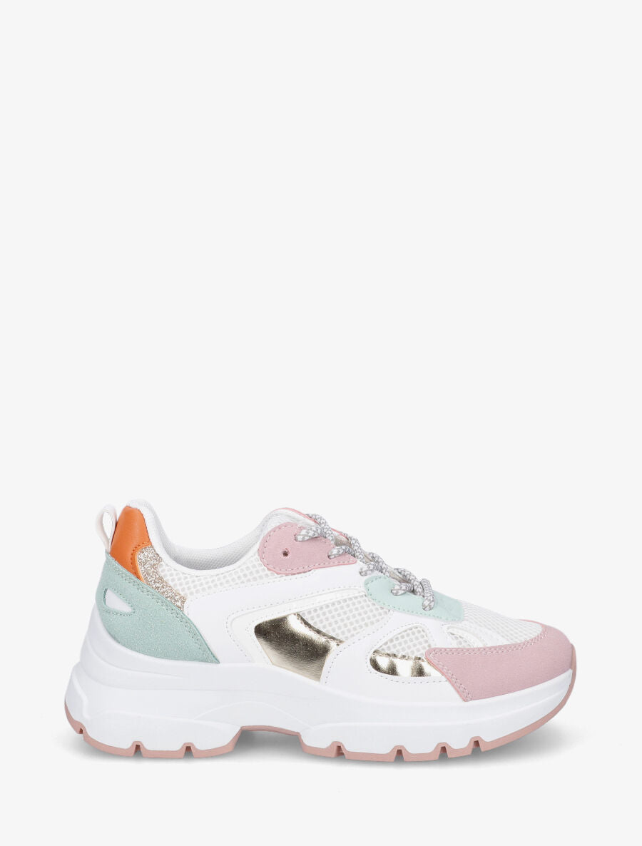 Sneakers à bandes irisées et pailletées - Rose - 1