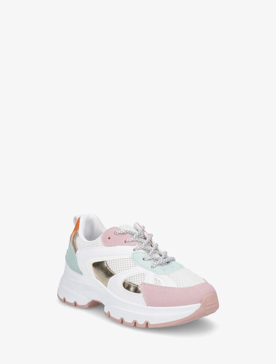 Sneakers à bandes irisées et pailletées - Rose - 2