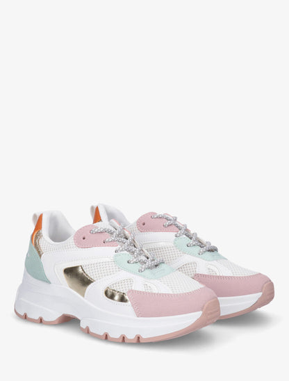 Sneakers à bandes irisées et pailletées - Rose - 4