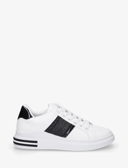 Sneakers en simili à bandes effet paille - Noir - 1